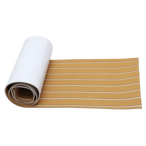 GANAZONO Alfombrilla Autoadhesiva Antideslizante para Suelo de Barco Revestimiento de Marina EVA Imitación Teca Resistente Manchas y Fácil Limpieza Color Marrón y Blanco Decoración para