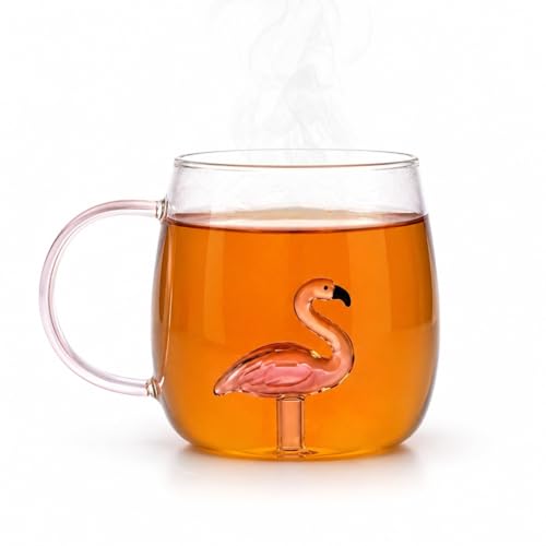 Image of 3D Coffee Mug Crystal Glass Cup with Pink Flamingo Design Plant Inner Wish Cup as A Gift-Party Office Morning Mugs for Milk Chocolate Cappuccino, Suitable for Home Office Decoration (1- pcs)