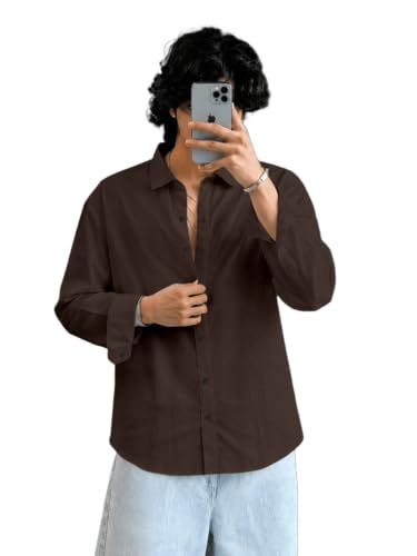 NexaFlair Store NexaFlair Men's Cotton Solid Shirt Brown - Image 2