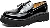 Zapatos de vestir tipo mocasín de charol negro para hombre, con plataforma, suela antideslizante, punta redonda, para trabajo formal y diario 2