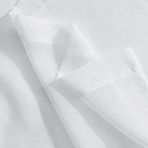 PONY DANCE Vorhang Weiß Transparent Kurze Gardinen mit Kräuselband 2er Set H 160 x B 140 cm Wohnzimmer Vorhänge mit Kräuselband Weiss Gardine Leinenoptik Transparent