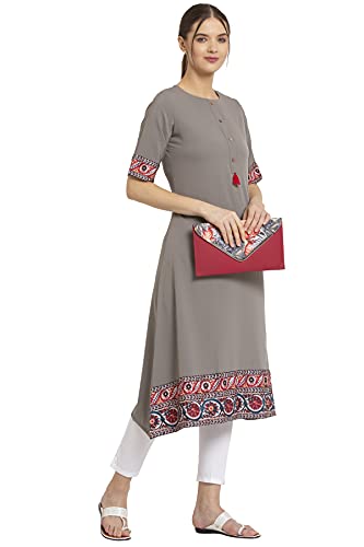 Image of Women's Crepe Skinny Kurta (ALC9118GREY1 Grey M)