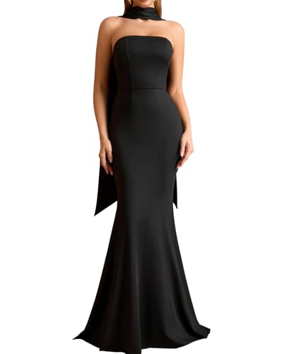 Image of Auraxe 2026 Women's Bodycon Formal Maxi Dresses Elegant Tube Summer Wedding Guest Cocktail Party Dress with Scarf