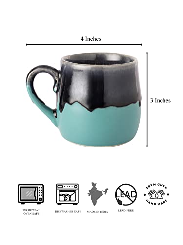 Image of MIAH Decor Handcrafted Studio Pottery Ceramic Coffee Mugs Cum Serving Chai Tea Cups Set (Set of 6, Grey & Green)