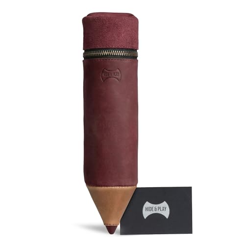 Image of Hide & Play, Pencil-Shaped Case for Pens, Pencils, Markers, and Office Accessories, Zippered Bag, Pen Storage, Full Grain Leather, Handmade (Sangria)