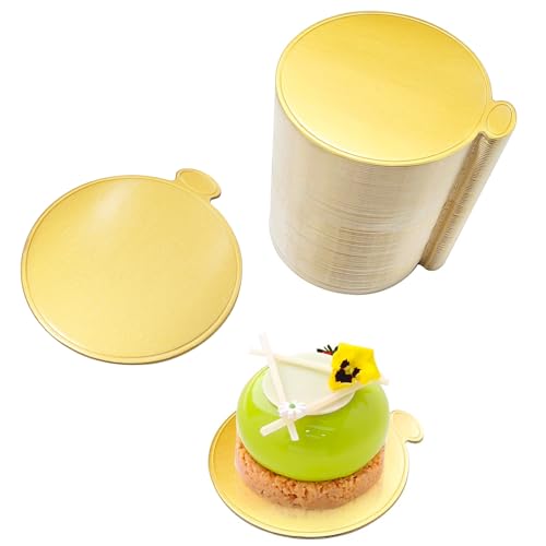 Mini Round Cake Boards 3.1 Inch Mousse Cupcake Base 100Pcs Gold Cake Plates for Home Kitchens & Bakeries (Gold 3.1 Inch)