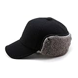 Comhats Mens Winter Baseball Cap with Ear Flap Hats Cold Weather Fitted Earflap Hats Hunting Wool Black L XL