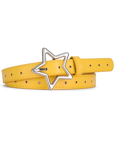 Recopilación de Cinturones para Niña más recomendados. 38 Kiench Cinturones para Niñas Cinturón de Piel Sintética con Hebilla de Estrella Amarillo
