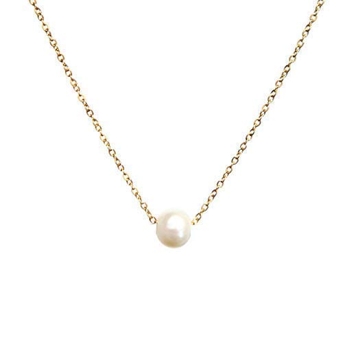 Floating Pearl Necklace Natural Fresh Water Pearl Necklace for Women Delicate Chain Solitaire White Pearl Wedding Gift Bridesmaids Bridal Jewelry
