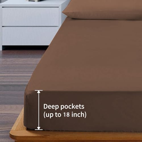EaseHome Brown Full Size Bed Sheet Set - Teen Boys Sheet Sets Deep Pocket to 18 inches Mattress 4 Piece - Premium Bedding Sheets & Pillowcases Collection - Extra Soft,Wrinkle, Fade, Stain Resistant