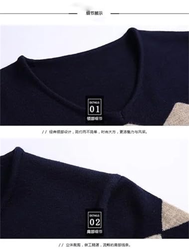 Men V-Neck Pullover Sweaters Plaid Casual Slim Long Sleeve Bottoming Knitted Tops3