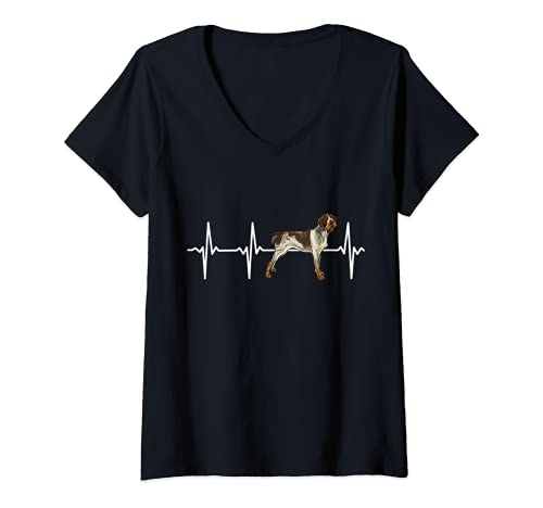 Womens German Wirehaired Pointer Heartbeat Love My Dog V-Neck T-Shirt, Black
