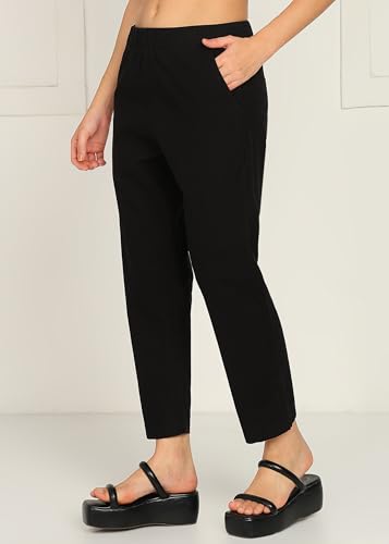 Image of Alan Jones Clothing Womens Mid Rise Cotton Relaxed Ankle Pants | 100% Cotton