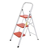 LUISLADDERS 3 Step Ladder, Lightweight Foldable Step Stool with Handgrip, Anti-Slip and Wide Pedal, Portable Folding Ladders for Home, Kitchen, Office, 350lbs