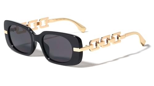 Dweebzilla Slim Wide Rectangular Gold Cuban Link Chain Sunglasses Retro Desginer Fashion