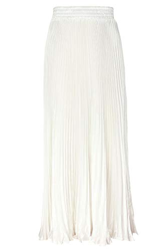 ebossy Women's Boho Satin Metallic Pleated Accordion Skirts Elastic High Waist Flowy A Line Shirring Maxi Long Skirt (One Size, White)