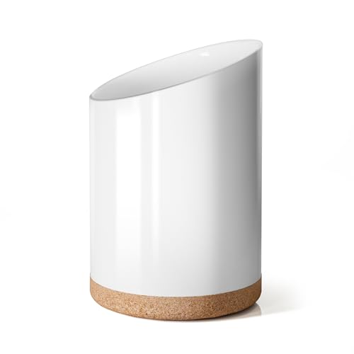 KITEISCAT Large Ceramic Utensil Holder for Kitchen Counter, Modern Crock with Slanted Top & Cork Mat, for Spatulas & Cooking Spoons, White