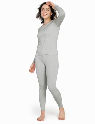 LAPASA Conjunto Ropa Termica Mujer Set Interior Camiseta Manga Larga Malla Termico Deportiva Invierno Frio Extremo Deporte Esqui Montaña Thermoflux 100 L17 L Gris Claro