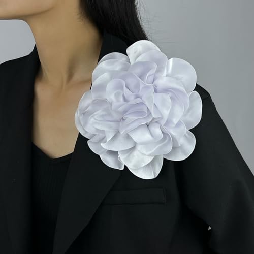 Image of Dainty Fabric Rose & Camellia Flower Oversized Brooch Pins & Hair Clip - Large Lapel Pin, 4.3in /7.5in