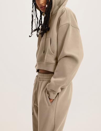 Flygo Womens Fleece 2 Piece Outfits Sweatsuit Crop Pullover Sweatshirt Joggers Pants Tracksuit Set