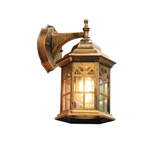 Aplique de pared exterior vintage Aplique de pared for patio exterior, de metal, con pantalla de cristal transparente, resistente al agua y al óxido, ideal for garaje, patio y puerta de entrada.(Bronz