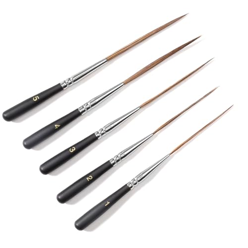 5PCS Long Liner Paint Brush,Ultra-Fine Tip Professional Pinstriping Brush Set,Ox Hair for Watercolor,Gouache,Ink&Acrylic,Short Brush for Detailing Line Work, Paint by Numbers & Fine Art