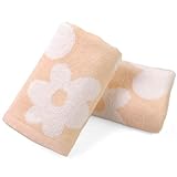 Jacquotha Floral Hand Towels for Bathroom - 2 Pack Cotton Face Towels 13' x 28', Soft Decorative with Cute Daisy Prints for Guest Room, Kitchen Decor, Pale Peach