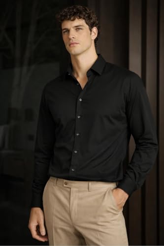 Image of Louis Philippe Men's Slim Fit Bamboo Blend Sustainable Stretch Young Formal Shirt