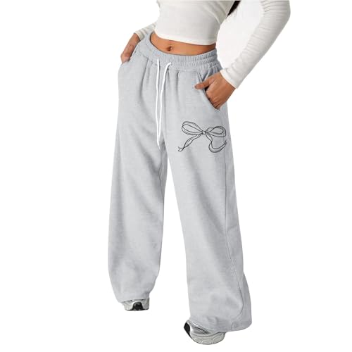 Girl's Bowknot Baggy Sweatpants Y2k Wide Leg Elastic Waist Jogger Teen School Athletic Straight Leg Pants Fall Gift Clothes2