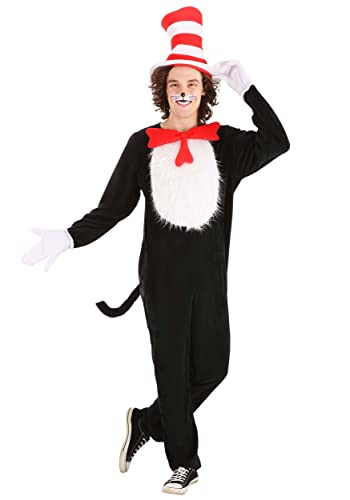 elope Dr. Seuss Cat in the Hat Costume for Adults - Jumpsuit with Hat Bow Tie Tail & Gloves - Officially Licensed SS