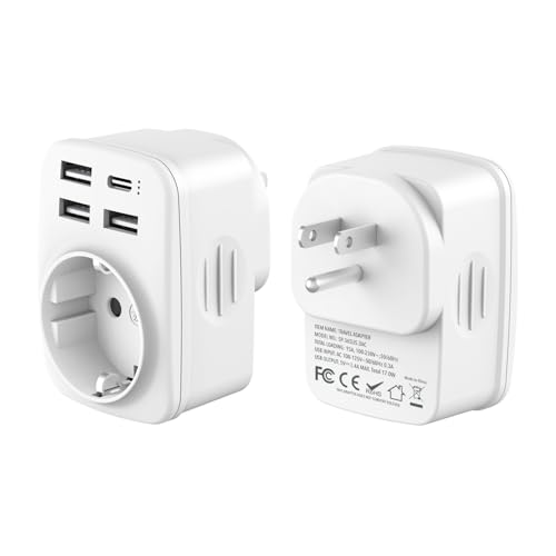 Carehabi Adaptateur Prise USA, Adaptateur France vers USA avec 3 USB-A et 1 USB-C, Adaptateur Prise Americaine, Adaptateur Voyage pour USA Canada Américaine...