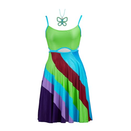 13 Going On 30 Cosplay Costume Jenna Rink Dress Outift with Butterfly Necklace Accessories for Women (Green, XL)