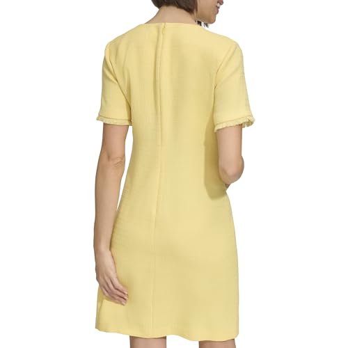 Image of Tommy Hilfiger Women's Pleated Trim Short Sleeve High Neck Shift Mini Dress