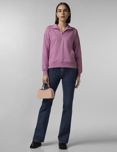 Image of FYLTR Women's Casual Stand Collar Sweatshirt with Drop Shoulder & Boxy Fit - Zip Closure | Utility Pockets | Rib Hem & Cuff | Sweatshirts for Women | Casualwear
