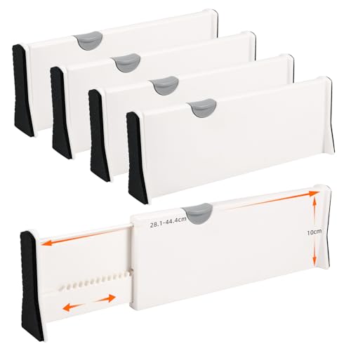 BillyBath Organizzatore divisorio cassetti, Set di 4 divisori regolabili per cassetti, divisori per abiti in rete, cassettiera, bagno, cucina, armadio, ufficio