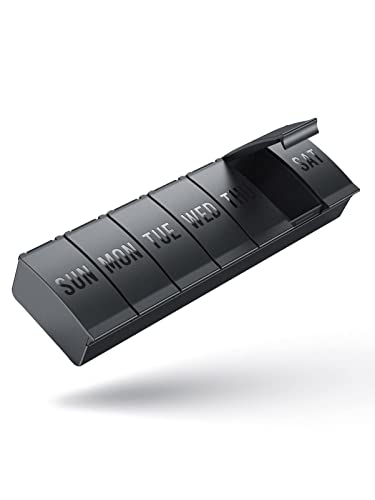 Extra Large 7 Day Pill Box Organiser Weekly Vitamin Case Box Large Capacity Compartments BPA-Free Medication Organiser Daily Pill Case to Hold Vitamins (Black 1 Pack)