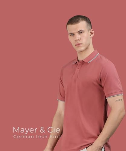Image of Men's Cotton Polo T-Shirt with Trim | Mauve Slim Regular Fit Knit Jersey Comfort Short Sleeve Tee | Casual Outfit Smart Office Wear Collar Shirt for Men (Sizes - S to 5XL)