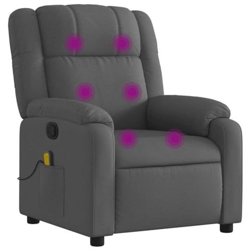 vidaXL Sillón de Masaje Reclinable, Silla con Respaldo Reposabrazos, Butaca de Relax Descanso TV, Asiento Ajustable para Casa, Tela Gris Oscuro