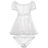Juig Kawaii Spitze Nachthemd Dessous Pyjama Set für Frauen Off-Shoulder Tüll Versuchung Durchsichtiges Kleid Erotische Cosplay Kostüme