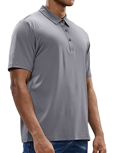 Mier Gray Athletic Polo Shirts Short Sleeve, Polyester Moisture Wicking Golf Shirts For Men, Light Grey, L #TOP4