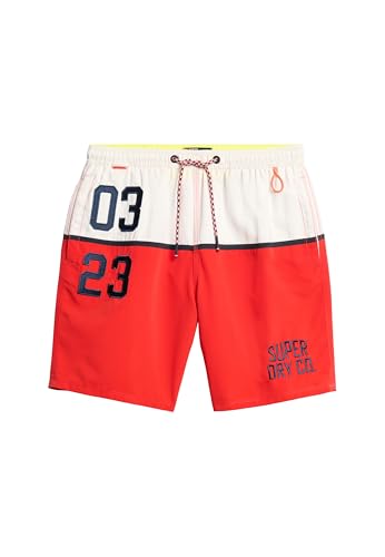 Superdry Herren Badeshorts mit nautischem Logo (43 cm Länge) Dreifarbig Rot XL