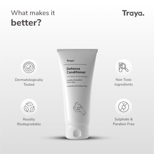 Image of Traya Defence Conditioner | For Deep Moisturizing, Hair Growth & Hair Fall Control - Mild Formula | Consist Biotin & Niacinamide | 100g, 1 Count
