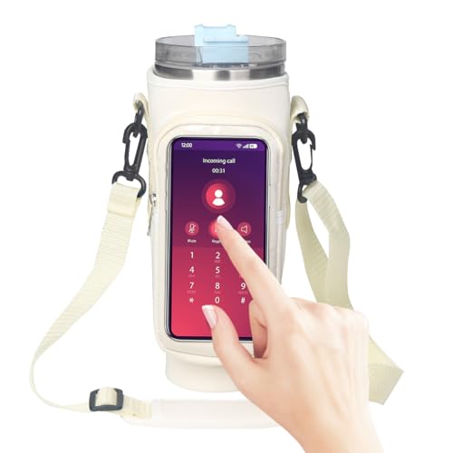 Image of HASTHIP Carry Bag for 40Oz Tumbler Cup Travel Tumbler Cup Bottle Sleeve with Touch Screen Phone Pouch & Removable Shoulder Strap Stylish Protective Drinkware Carry Bag for Stanley Cup 40Oz