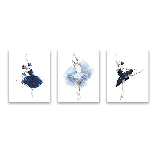 Watercolor Ballerina Art Print, Elegant Ballet Dancer Wall Art Poster, Set of 3 (8"x10")