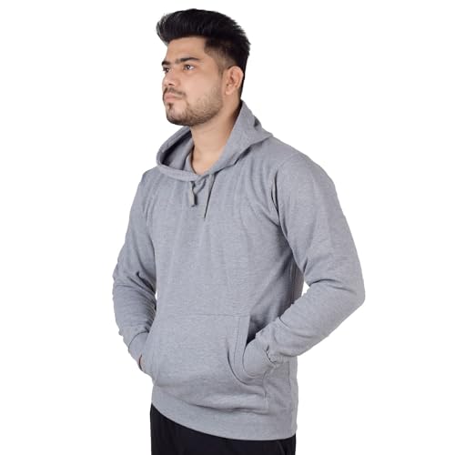 Image of Teemoods Solid Hooded Sweatshirt for Men - Regular Fit Fleece Pullover Hoodie with Front Pocket, Long Sleeve Casual Blouson Top - Black, Navy, and Grey