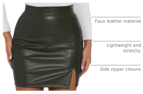 GUANYY Women's Novelty Skirts Stretch Mini Leather Skirt Army Green X-Large - image 4