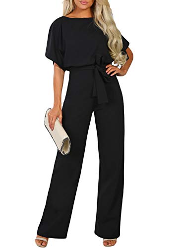 Dokotoo Damen Kurzarm Lang Jumpsuit Elegant Overall Jumpsuit O-Ausschnitt...