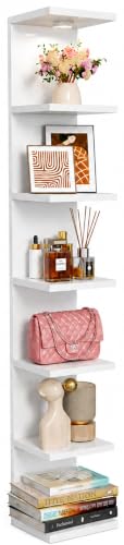 Yuyetuyo 7 Tier Floating Wall Shelf White Floating Shelves for Wall with LED Light Versatile Wall Shelf Unit for Bedroom Living Room Bathroom Lack Shelf for Home Organizer Display