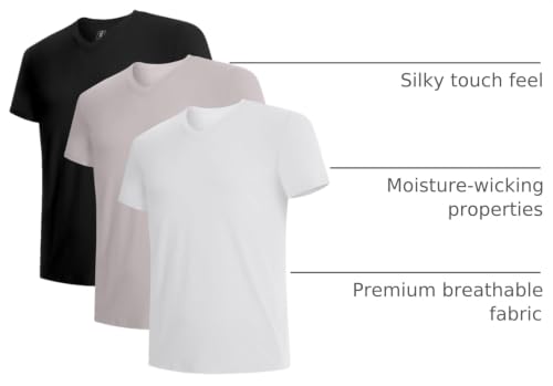 Image of BAMBOO COOL Men's Undershirts V Neck, Moisture-Wicking Soft T-Shirts 3 Pack | Stay Tucked Classic Fit Tag-Free, Softness Breathable Comfort Cooling, V-neck t shirts for men, Summer T's, Short Sleeves Tee