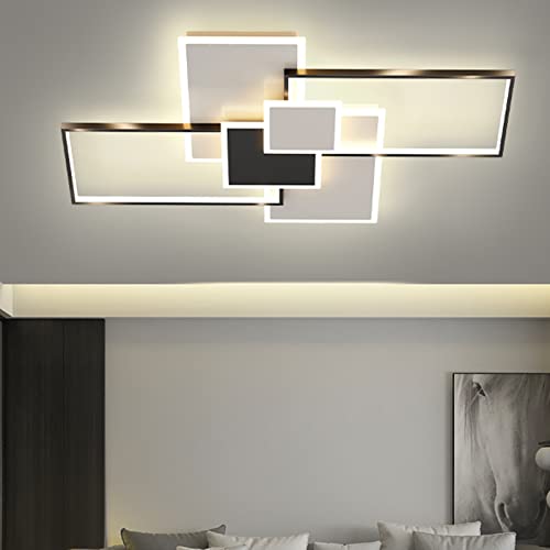 113W Modern Led Ceiling Light, Dimmable Flush Mount Ceiling Lamp, Metal Acrylic 4 Rectangles Ceiling Light Fixtures For Living Room Dining Room Bedroom Kitchen Lighting Fixture (Black) #TOP2